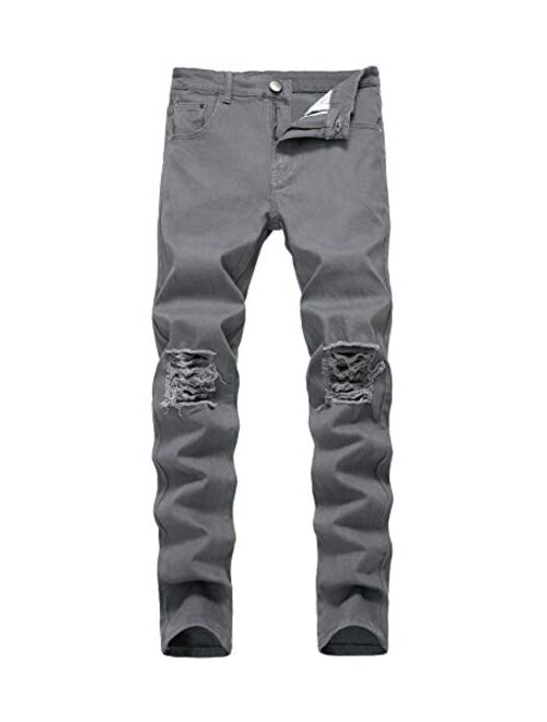 OBT Boys Distressed Ripped Destroyed Big Holes Slim Fit Skinny Jeans Denim Pants