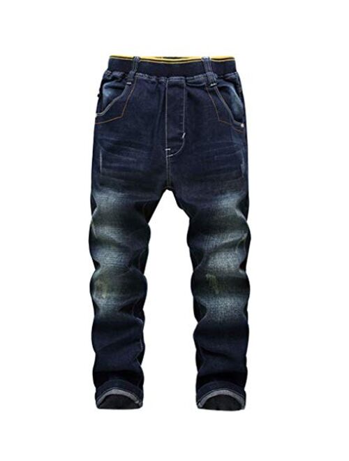 LOKTARC Boys' Pull-On Ripped Distressed Jeans Stretch Denim Pants