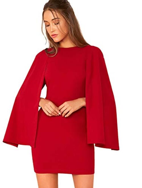 SheIn Women's Elegant Cloak Sleeve Mini Cape Dress Plain with Pocket