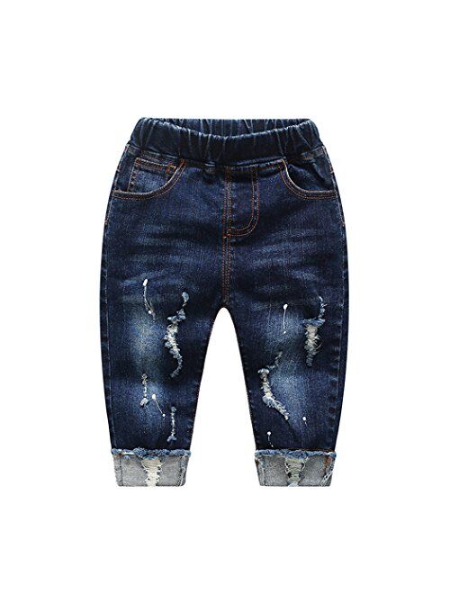 Kidscool Baby & Little Boys/Girls Elastic Waist Ripped Denim Pants Jeans