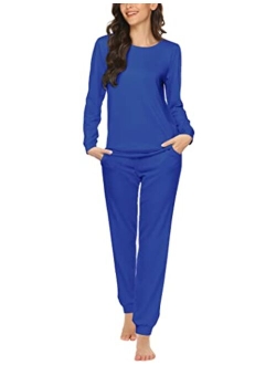 Womens Pajama Set Long Sleeve Sleepwear Star Print Cotton Nightwear Soft Pjs Lounge Sets with Pockets