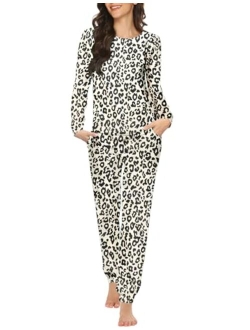 Womens Pajama Set Long Sleeve Sleepwear Star Print Cotton Nightwear Soft Pjs Lounge Sets with Pockets