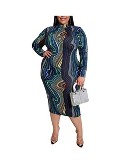 ECHOINE Women Sexy Floral Print Deep V Neck Short Sleeve Zip Bodycon Pencil Long Dress Club Outfits