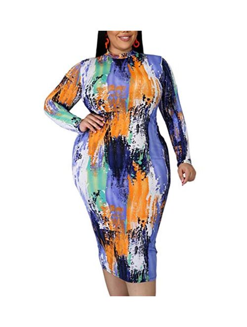 ECHOINE Women Sexy Floral Print Deep V Neck Short Sleeve Zip Bodycon Pencil Long Dress Club Outfits