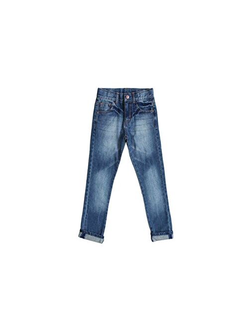 Bienzoe Boy's Cotton Adjustable Waist Slim Denim Pants Blue Jeans