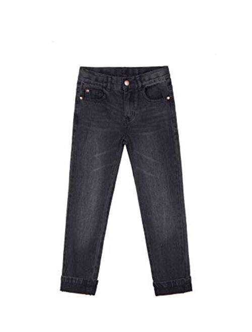 Bienzoe Boy's Cotton Adjustable Waist Slim Denim Pants Blue Jeans