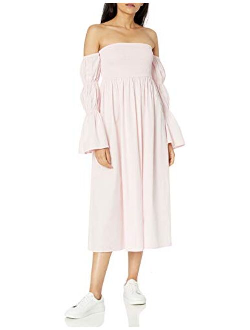 The Drop Women's Ella Off the Shoulder Tiered Puff Sleeve Cotton Poplin Midi Dress