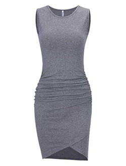 Missufe Women's Casual Sleeveless Tank Ruched Bodycon Sundress Irregular Sheath T Shirt Dress