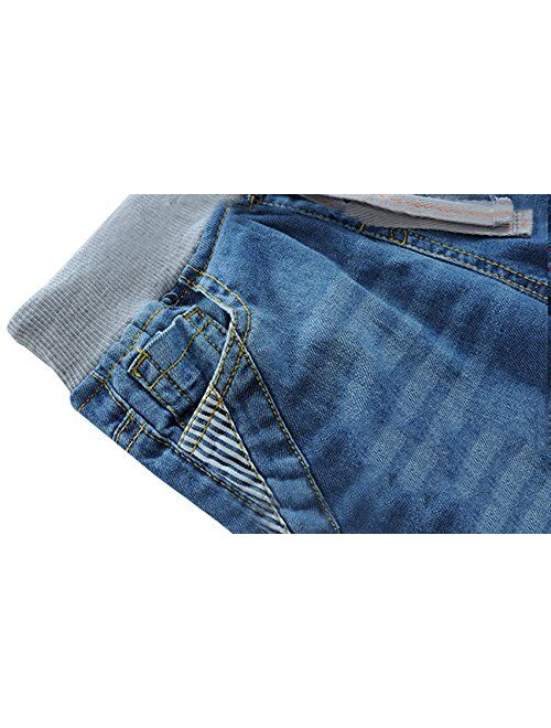 Toddler Kid Boy Elastic Mid Waist Washed Full Length Straight Pants Denim Jeans