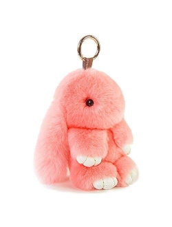 CHMIING Bunny Keychain Soft Cute Rex Rabbit Fur Keychain Car Handbag Keyring