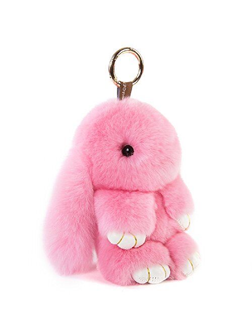 CHMIING Bunny Keychain Soft Cute Rex Rabbit Fur Keychain Car Handbag Keyring