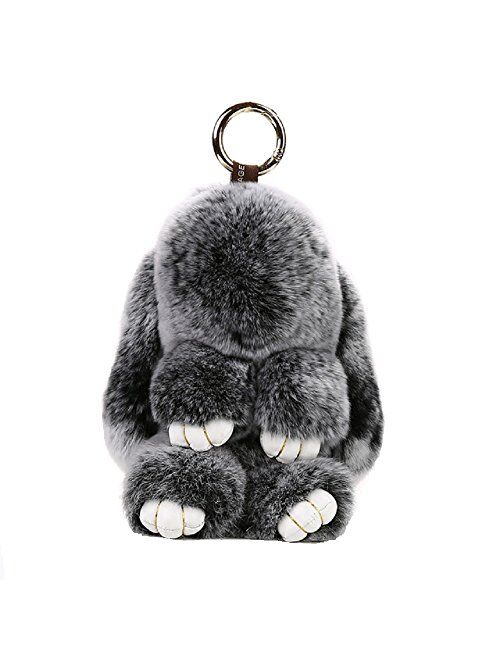 CHMIING Bunny Keychain Soft Cute Rex Rabbit Fur Keychain Car Handbag Keyring