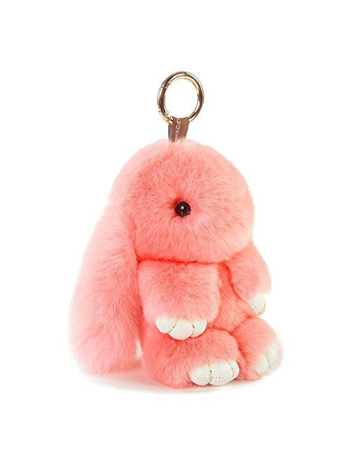 CHMIING Bunny Keychain Soft Cute Rex Rabbit Fur Keychain Car Handbag Keyring