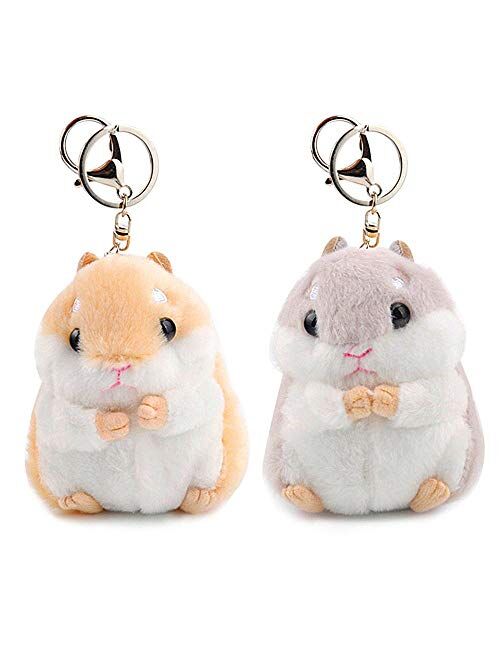 RAYNAG Set of 2 Cute Hamster Plush Keychain Stuffed Animals Keyring Charm Handbag Pendant