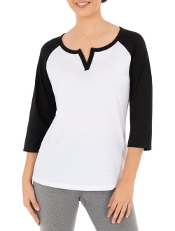 Women's Athleisure Split Neck Baseball T-shirt