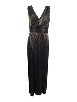 Women's Pleated Metallic Slit Gown