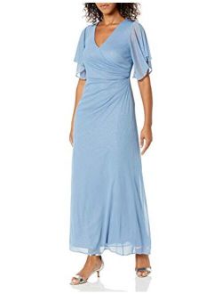 Women's Asymmetrical Butterfly Sleeve Shirred Surplus Bodice Gown with Slit