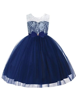 Flower Girl Dress Navy Blue Lace Sleeveless Wedding Size 6-12