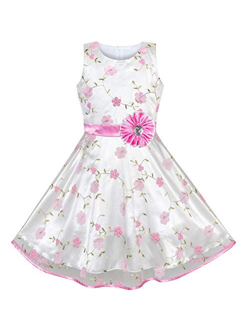 Sunny Fashion Girls Dress Pink Floral Tulle Birthday Party Wedding Size 4-12