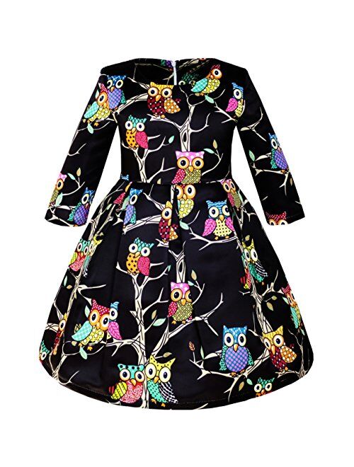 Sunny Fashion Girls Dress Long Sleeve Unicorn Castle Rainbow Purple Size 5-10