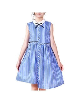 Girls Dress School Blue Strip Print Size 4-10