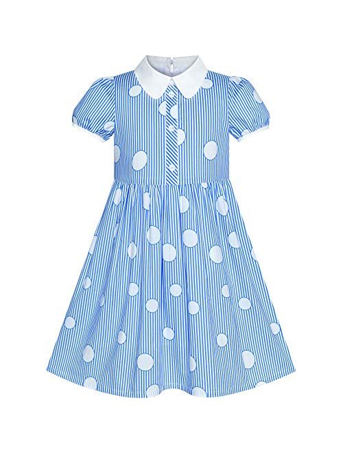 Sunny Fashion Girls Dress School Blue Strip Print Size 4-10