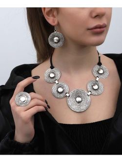 Fine Silver-Plated Textured Circle Jewelry Set