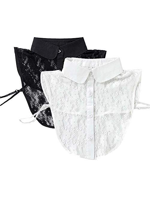 Flyou 2Pcs Lady Shirt False Collar Lace Half Shirt Detachable False Faux Collar Cuff Cotton Choker Tie