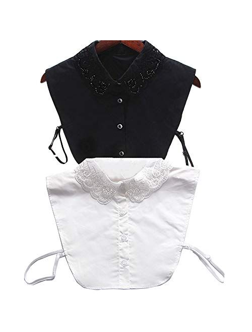 Flyou 2Pcs Lady Shirt False Collar Lace Half Shirt Detachable False Faux Collar Cuff Cotton Choker Tie