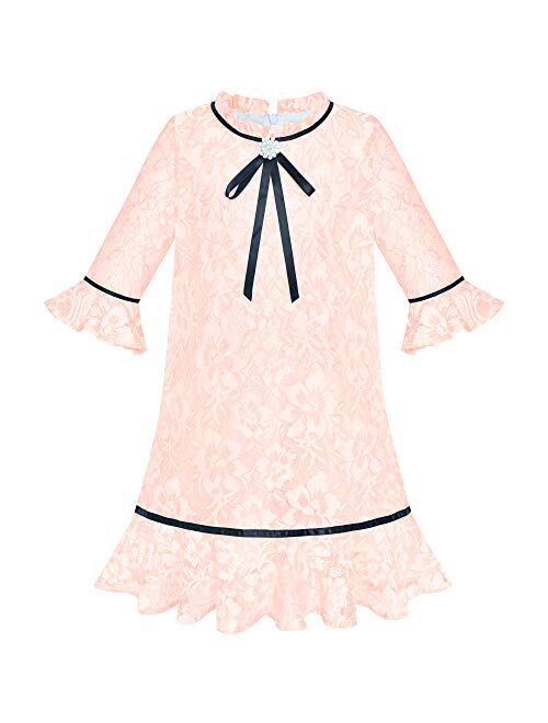 Sunny Fashion Girls Dress Purple Lotus Sleeve Lace Princess Party Dress