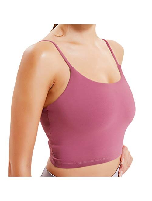 light & leaf 1/2 Pack Crop Tank Tops with Built in Bra Padded Long Yoga Sports Bra Fashion Womenswear for Workout Fitness