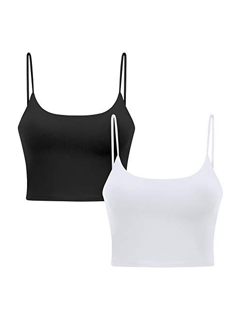 light & leaf 1/2 Pack Crop Tank Tops with Built in Bra Padded Long Yoga Sports Bra Fashion Womenswear for Workout Fitness