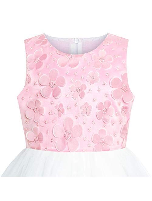 Sunny Fashion Flower Girls Dress Pink White Wedding Party Bridesmaid Size 6-12