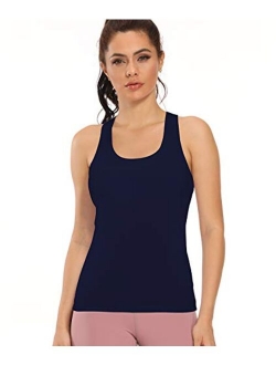 CARCOS Women Camisole with Shelf Bra,Raceback Long Cami Top for Sports Built Shelf Yoga Tank Top