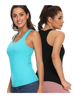 CARCOS Women Camisole with Shelf Bra,Raceback Long Cami Top for Sports Built Shelf Yoga Tank Top