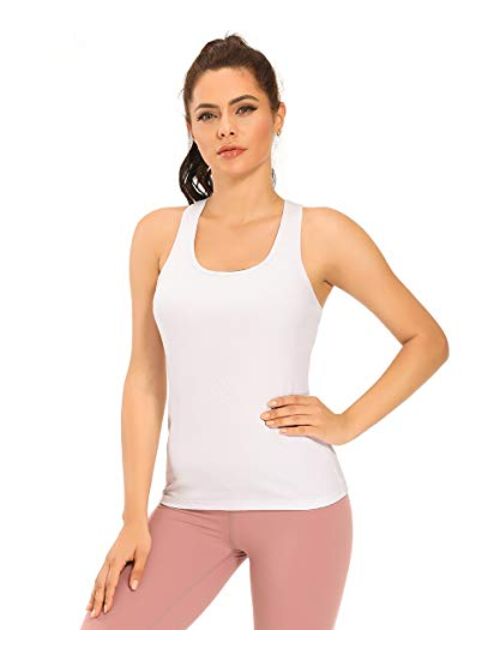 CARCOS Women Camisole with Shelf Bra,Raceback Long Cami Top for Sports Built Shelf Yoga Tank Top