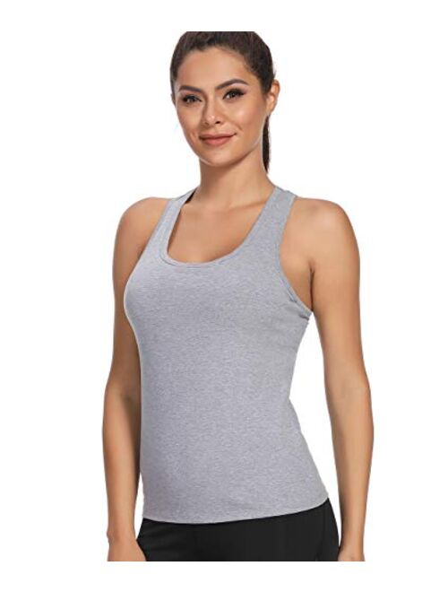 CARCOS Women Camisole with Shelf Bra,Raceback Long Cami Top for Sports Built Shelf Yoga Tank Top