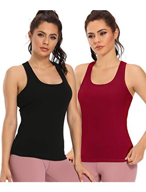 CARCOS Women Camisole with Shelf Bra,Raceback Long Cami Top for Sports Built Shelf Yoga Tank Top