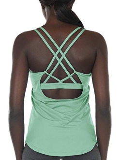 icyzone Workout Tank Tops Built in Bra - Women's Strappy Athletic Yoga Tops, Running Exercise Gym Shirts