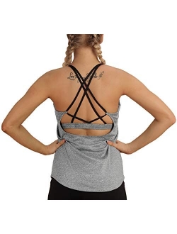 icyzone Workout Tank Tops Built in Bra - Women's Strappy Athletic Yoga Tops, Running Exercise Gym Shirts