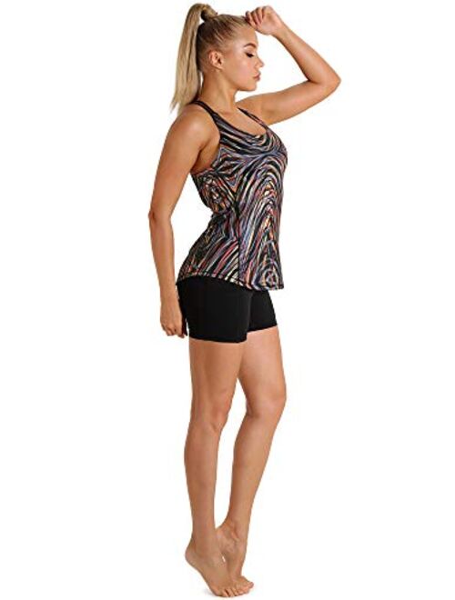 icyzone Workout Tank Tops Built in Bra - Women's Strappy Athletic Yoga Tops, Running Exercise Gym Shirts