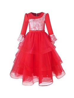 Flower Girls Dress Lace Hem Wedding First Communion Size 6-14