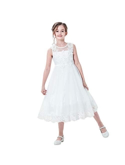 Flower Girls Dress Lace Hem Wedding First Communion Size 6-14