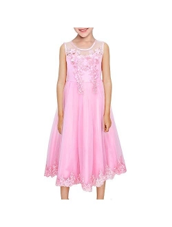 Flower Girls Dress Lace Hem Wedding First Communion Size 6-14