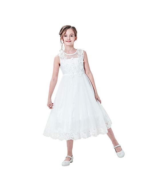 Sunny Fashion Flower Girls Dress Lace Hem Wedding First Communion Size 6-14