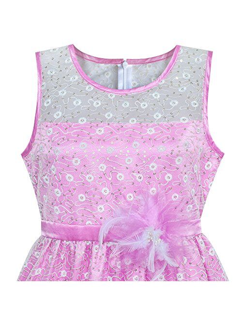 Sunny Fashion Flower Girl Dress Lace Sequin Flare Pink Wedding Party Size 5-12