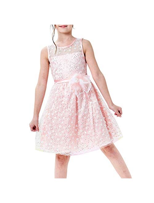 Sunny Fashion Flower Girl Dress Lace Sequin Flare Pink Wedding Party Size 5-12