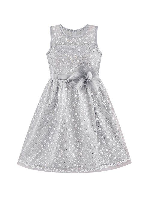 Sunny Fashion Flower Girl Dress Lace Sequin Flare Pink Wedding Party Size 5-12