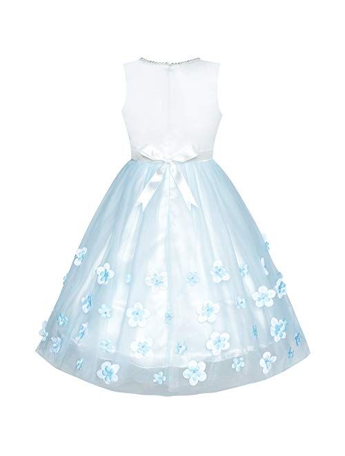 Sunny Fashion Flower Girls Dress Blue Petals Wedding Bridesmaid Birthday Party