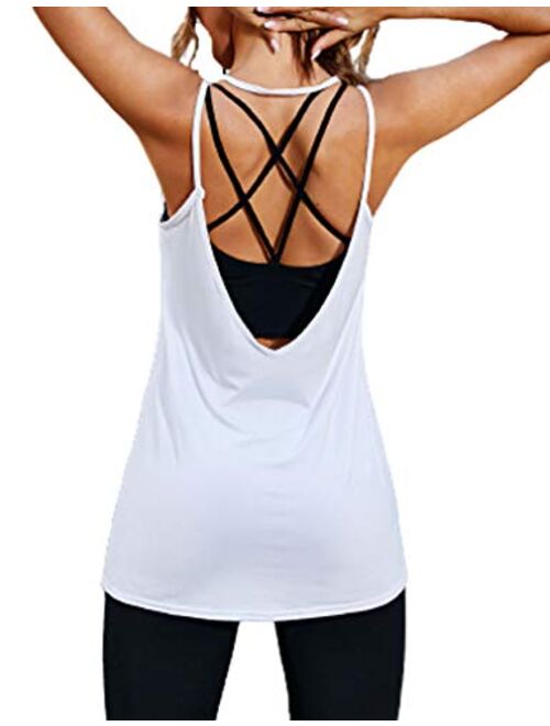 Tobrief Workout Tank Tops for Women,Sexy Backless Yoga Top Loose Open Back Running Sports Gym Shirts